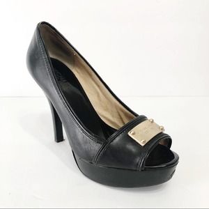 MICHAEL Micheal Kors Gold Plate Peep Toe Heels